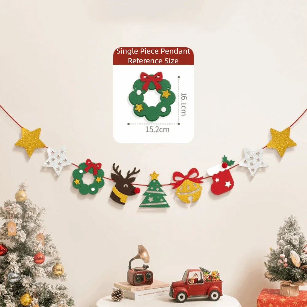Kawaii Felt Christmas Banner Hanging Bunting Merry Christmas Christmas Ornaments Reusable Xmas Decorations