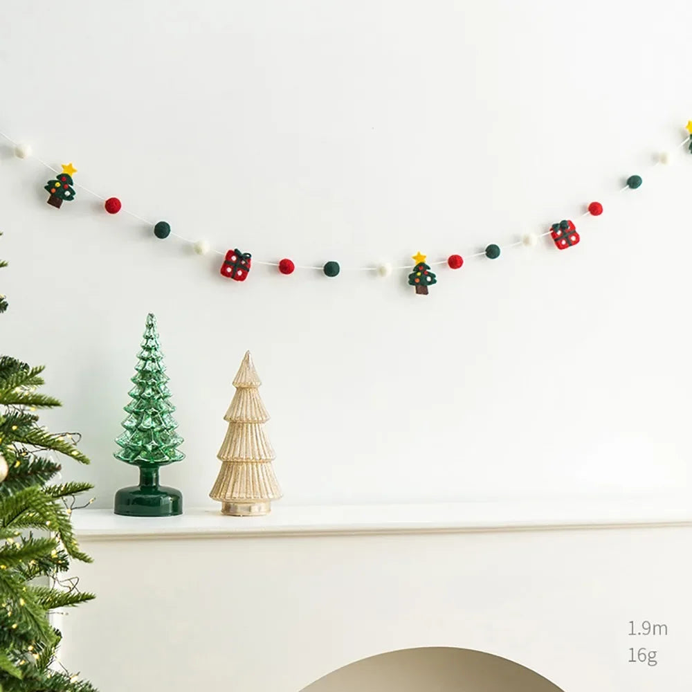 Kawaii Felt Christmas Banner Hanging Bunting Merry Christmas Christmas Ornaments Reusable Xmas Decorations