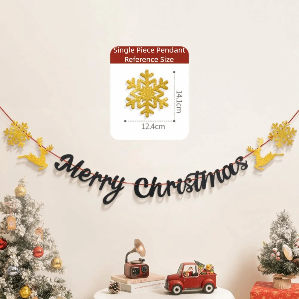 Kawaii Felt Christmas Banner Hanging Bunting Merry Christmas Christmas Ornaments Reusable Xmas Decorations