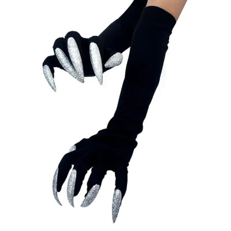 Cool Halloween Gloves Long Ghost Claw Dress up Gloves Fashion Black Long Nails Cosplay Halloween Funny Gloves