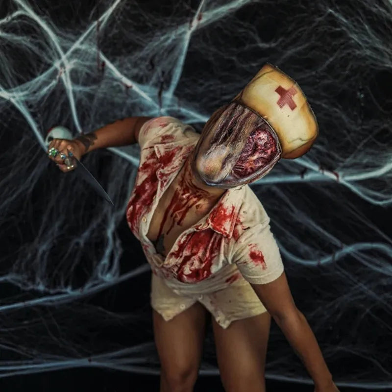 Hot Game Silent Hill Faceless Nurse Cosplay Mask Horror Bloody Latex Masks Halloween Costume Props for Adult High Quality