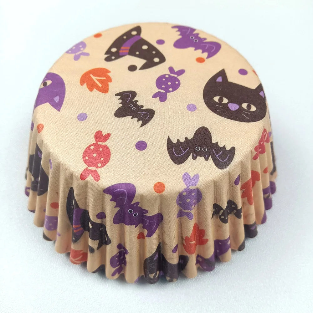 100X Halloween Ghost Spider Pumpkin Skull Merry Christmas Trick or Treat Cupcake Liners Muffin Baking Cups Wrapper Tray Holder